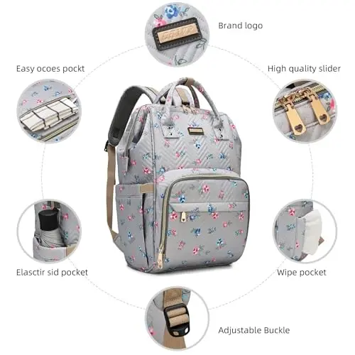 GAIVP Diaper Bag Backpack for Women, Baby Bags for Girls,Diaper Bag with Changing Pad, and Insulated Pockets-Grey Flowers - 4
