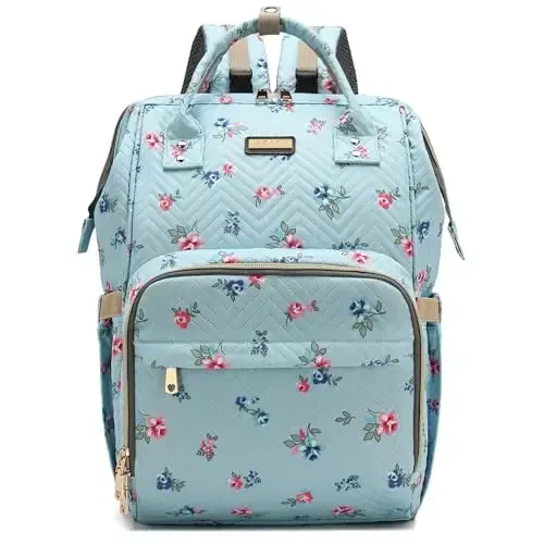 GAIVP Diaper Bag Backpack for Women, Baby Bags for Girls,Diaper Bag with Changing Pad, and Insulated Pockets-Blue Flowers - GAIVP