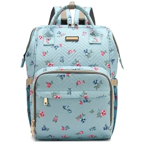 GAIVP Diaper Bag Backpack for Women, Baby Bags for Girls, Diaper Bag with Changing Pad, and Insulated Pockets-Blue Flowers - 1