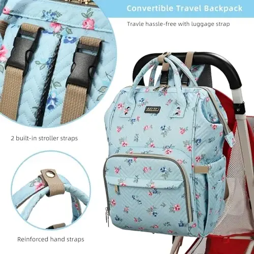 GAIVP Diaper Bag Backpack for Women, Baby Bags for Girls, Diaper Bag with Changing Pad, and Insulated Pockets-Blue Flowers - 3