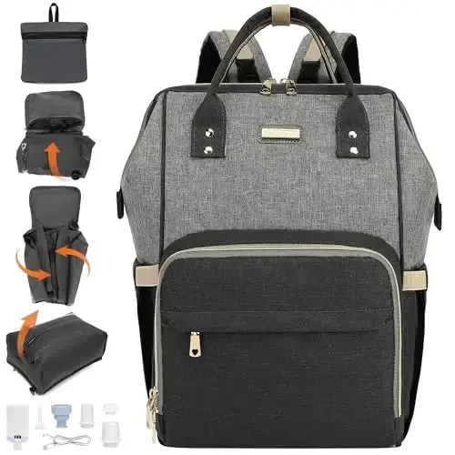 GAIVP Vacuum Compression Diaper Bag, Expandable Waterproof Baby Travel Backpack with Insulated Pockets, Wet-Dry Separation, and Detachable Airtight Bag (Vacuum Pump Included) - 1