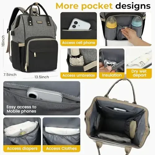 GAIVP Vacuum Compression Diaper Bag, Expandable Waterproof Baby Travel Backpack with Insulated Pockets, Wet-Dry Separation, and Detachable Airtight Bag (Vacuum Pump Included) - 6