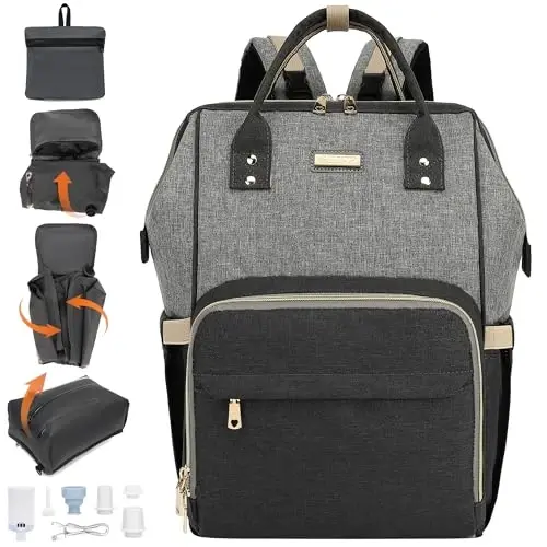 GAIVP Vacuum Compression Diaper Bag, Expandable Waterproof Baby Travel Backpack with Insulated Pockets, Wet-Dry Separation, and Detachable Airtight Bag (Vacuum Pump Included) - 1