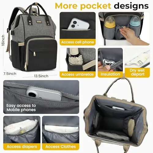 GAIVP Vacuum Compression Diaper Bag, Expandable Waterproof Baby Travel Backpack with Insulated Pockets, Wet-Dry Separation, and Detachable Airtight Bag (Vacuum Pump Included) - 6