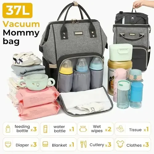GAIVP Vacuum Compression Diaper Bag, Expandable Waterproof Baby Travel Backpack with Insulated Pockets, Wet-Dry Separation, and Detachable Airtight Bag (Vacuum Pump Included) - 5
