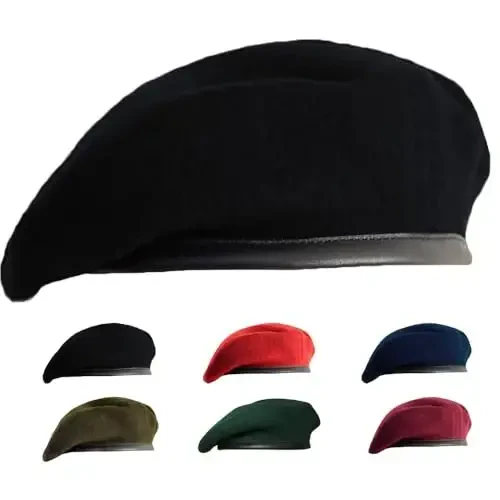 Gajaous British Military Berets for Men and Women, Wool and Leather Beret Hats, Multiple Colours Army Beret - Gajaous