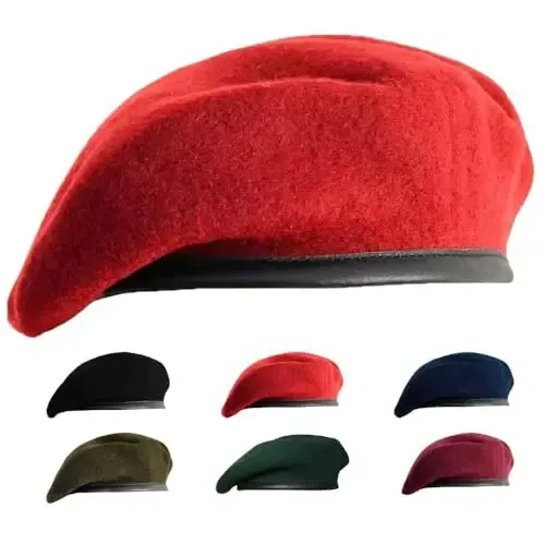 Gajaous British Military Berets for Men and Women,Wool and Leather Beret Hats,Multiple Colours Army Beret 
