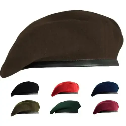 Gajaous British Military Berets for Men and Women,Wool and Leather Beret Hats,Multiple Colours Army Beret - 1