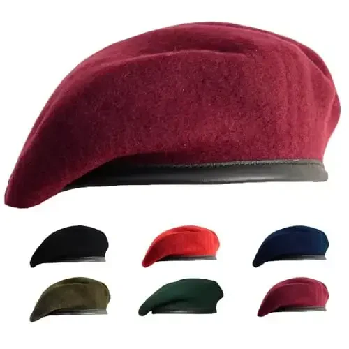 Gajaous British Military Berets for Men and Women,Wool and Leather Beret Hats,Multiple Colours Army Beret 
