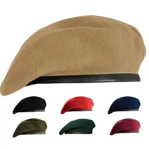 Gajaous British Military Berets for Men and Women,Wool and Leather Beret Hats,Multiple Colours Army Beret 