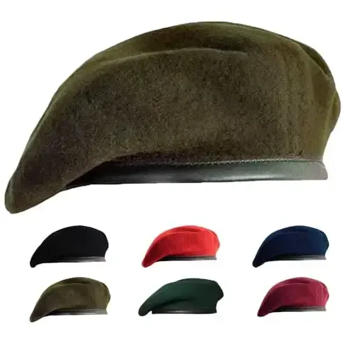 Gajaous British Military Berets for Men and Women,Wool and Leather Beret Hats,Multiple Colours Army Beret - 1