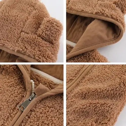 Gajaous Chaqaloq O'g'il Qizlar Multfilm Fleece Kurtka Quloqli Kaputli Issiq Zip Up Ustki Kiyim - GAJAOUS (1)