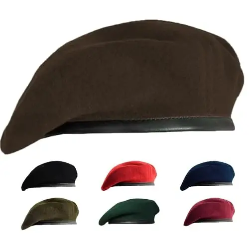 Gajaous British Military Berets for Men and Women,Wool and Leather Beret Hats,Multiple Colours Army Beret 