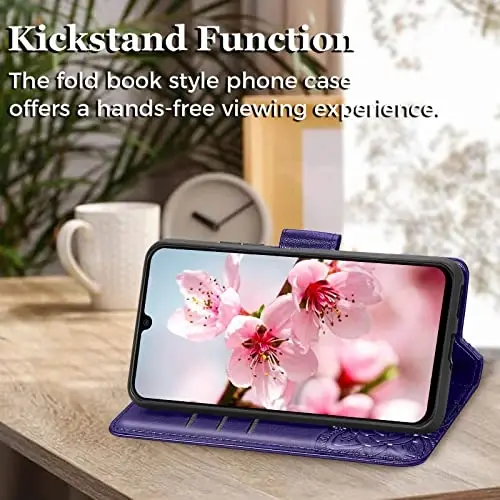 Galaxy A14 5G Phone Case Wallet, Women's Flip Folio Cover with Credit Card Holders Butterfly Embossed PU Leather Stand Wrist Strap Purse Case - 3
