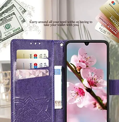 Galaxy A14 5G Telefon Qopqoni, Ayollar Uchun Kredit Karta Joylashgan Butterfly Kabartmalı PU Teri Stand Qo'l Bilak Qayishi Sumka Qopqoni - KRHGEIK (1)