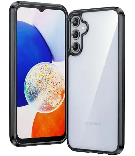 Galaxy A14-5G uchun FNTCASE telefoni g‘ilofi: Samsung Galaxy A14-5G uchun shaffof g‘ilof, harbiy darajadagi tushishdan himoya, sarg‘ayishga qarshi, zarbaga chidamli himoya g‘ilofi (Qora) 
