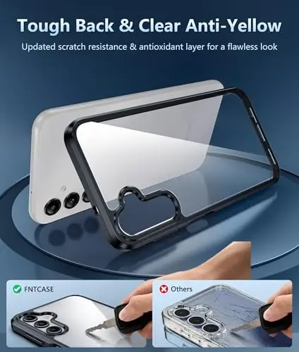Galaxy A14-5G uchun FNTCASE telefoni g‘ilofi: Samsung Galaxy A14-5G uchun shaffof g‘ilof, harbiy darajadagi tushishdan himoya, sarg‘ayishga qarshi, zarbaga chidamli himoya g‘ilofi (Qora) - 3