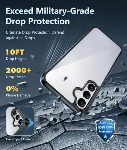 Galaxy A14-5G uchun FNTCASE telefoni g‘ilofi: Samsung Galaxy A14-5G uchun shaffof g‘ilof, harbiy darajadagi tushishdan himoya, sarg‘ayishga qarshi, zarbaga chidamli himoya g‘ilofi (Qora) - 4