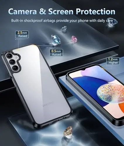 Galaxy A14-5G uchun FNTCASE telefoni g‘ilofi: Samsung Galaxy A14-5G uchun shaffof g‘ilof, harbiy darajadagi tushishdan himoya, sarg‘ayishga qarshi, zarbaga chidamli himoya g‘ilofi (Qora) - 5