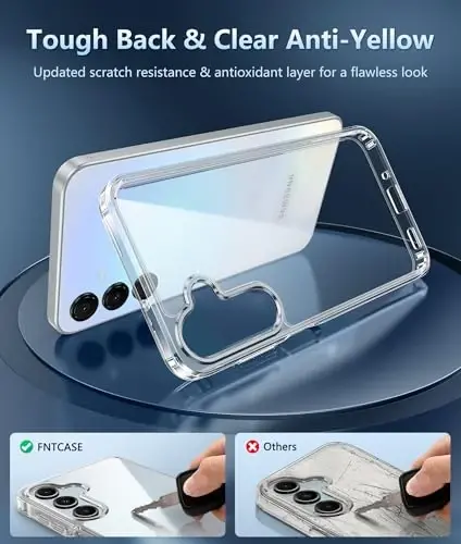 Galaxy A15-5G telefon g‘ilofi uchun FNTCASE: Samsung Galaxy A15-5G uchun shaffof g‘ilof, harbiy darajadagi tushishdan himoya, sarg‘ayishga qarshi, zarbga chidamli mustahkam himoya g‘ilofi (Shaffof) - 2