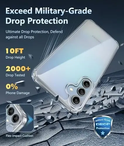 Galaxy A15-5G telefon g‘ilofi uchun FNTCASE: Samsung Galaxy A15-5G uchun shaffof g‘ilof, harbiy darajadagi tushishdan himoya, sarg‘ayishga qarshi, zarbga chidamli mustahkam himoya g‘ilofi (Shaffof) - 4
