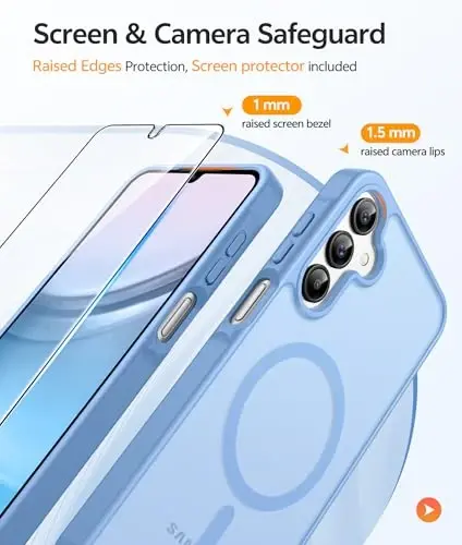 FNTCASE for Galaxy A15 5G Phone Case, Screen Protector, Light Blue | Translucent Matte Magnetic Back, 14FT Military Grade Drop Protection, Shockproof Protective, for Samsung A 15 Cover - 4