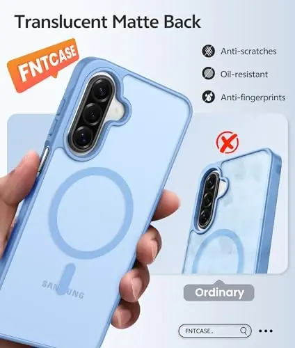 FNTCASE for Galaxy A17/A16 5G Phone Case, Fit for Magsafe, Screen Protector | Translucent Matte, 14FT Military Grade Drop Protection, Slim Shockproof Protective, for Samsung A 17 A 16 Cover, Light Blue 