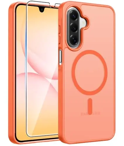 Galaxy A17/A16 5G uchun FNTCASE telefon g'ilofi, Magsafe uchun, ekran himoyasi | Yarim shaffof mat, 14FT harbiy darajadagi tushishdan himoya, yupqa zarbaga chidamli, Samsung A 17 A 16 qoplami uchun, To'q sariq 