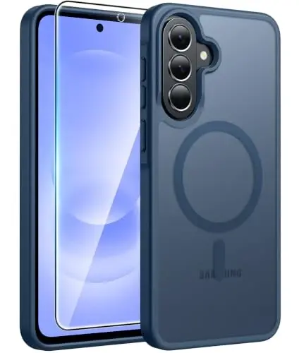 Galaxy A37/A36 5G Telefon G'ilofi uchun FNTCASE, Magsafe uchun mos, Ekran Himoyachisi | Yarim Shaffof Mat Magnit Orqa Panel, 14FT Harbiy Darajadagi Tushishdan Himoya, Zarbaga Chidamli, Samsung A37 G'ilofi uchun, Ko'k - 1