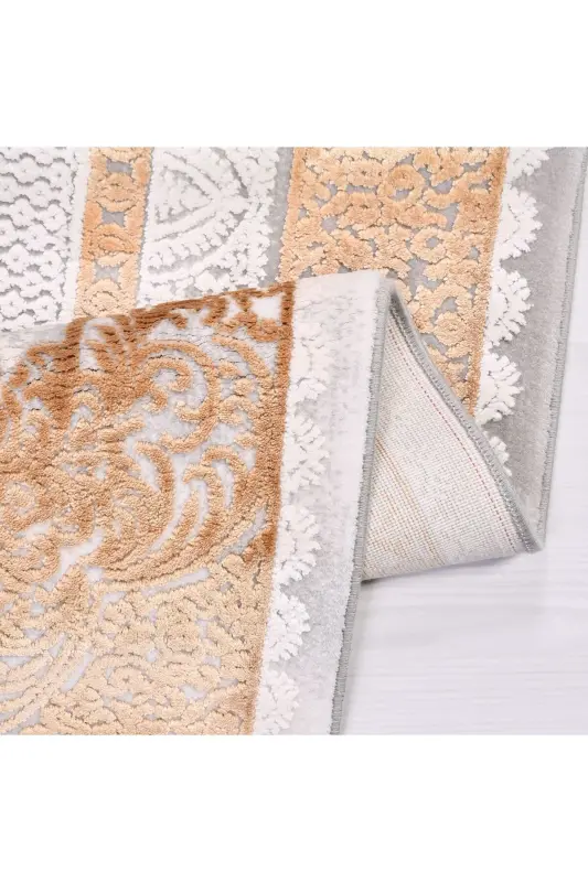 Galaxy Collection 13416 Bamboo Textured Viscose Acrylic Living Room Carpet Runner-Gold 2 - 4