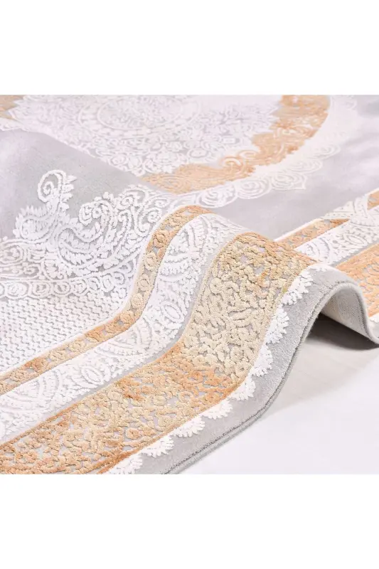 Galaxy Koleksiyonu 13416 Bambu Dokulu Viskon Akrilik Salon Oturma Odası Halı Yolluk-Gold 2 - 3