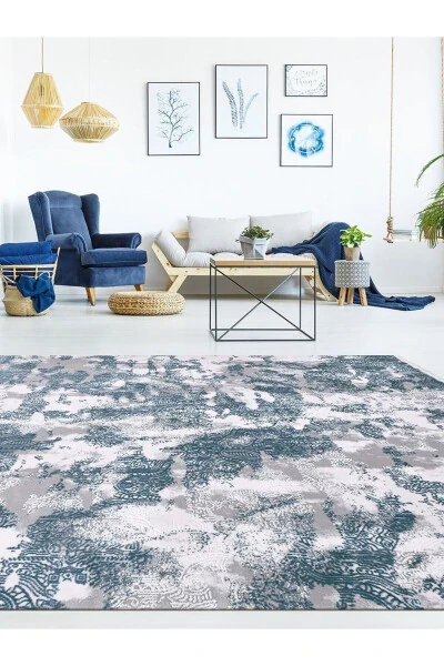 Galaxy Koleksiyonu 13620 Bambu Dokulu Viskon Akrilik Salon Mutfak Antre Halı Yolluk-Turkuaz - EMIN HALI