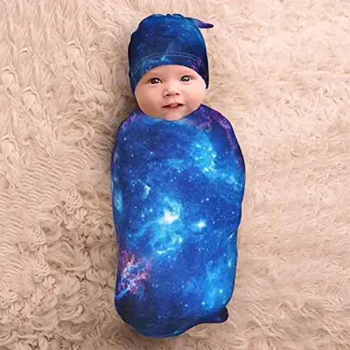 Galaxy Newborn Swaddle Blanket with Hat Set Baby Stuff Receiving Blankets Soft Transition Sleep Sacks Gifts for Infant Boys Girls - 5
