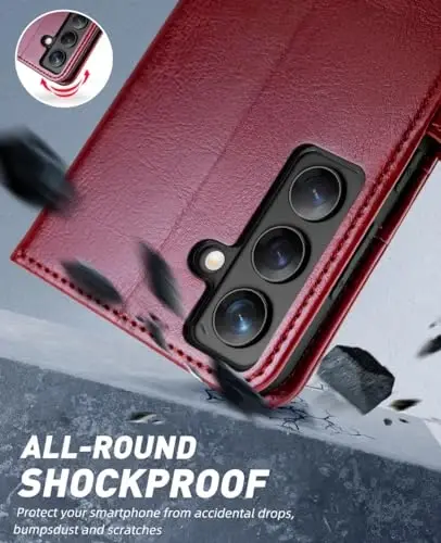 OCASE Compatible with Galaxy S24 5G Wallet Case, PU Leather Flip Folio Case with Card Holders RFID Blocking Kickstand [Shockproof TPU Inner Shell] Phone Cover (2024), Red - 6