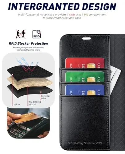 OCASE Compatible with Galaxy S24 5G Wallet Case, PU Leather Flip Folio Case with Card Holders RFID Blocking Kickstand [Shockproof TPU Inner Shell] Phone Cover (2024), Black - 3