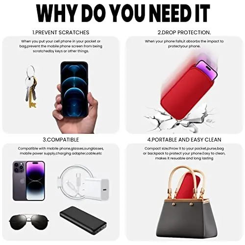 Galaxy S25/S24 Ultra, S23 Plus, Note 20, S21 FE, A75/A56/A14 telefon sumkasi, Universal Neopren zarba o'tkazmaydigan telefon qutisi hamyon qutisi 4,7-6,9 dyuym iPhone Air 17 16 Pro Max, Huawei/Sony (Qora) uchun - 3