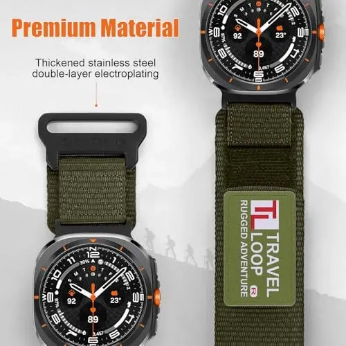 Rugged Nylon Band for Galaxy Watch Ultra Bands 47mm (2025/2024) for Men Women,One Click No Gap Fabric Woven Wristbands Adjustable Sport Strap for Samsung Galaxy Watch Ultra Band 47 mm for Man,XL - 4