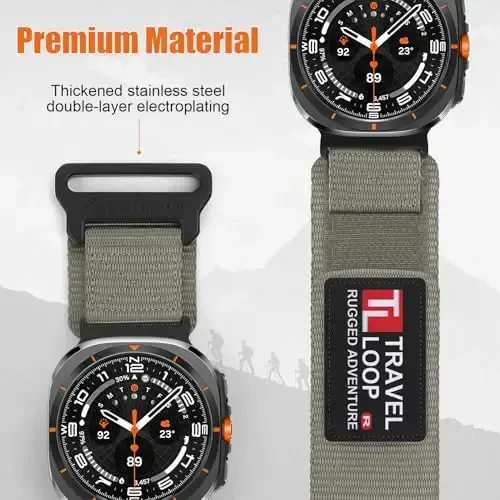 Galaxy Watch Ultra Bands 47mm erkaklar va ayollar uchun bardoshli neylon tasma, Bir marta bosish bilan hech qanday bo'shliq matodan to'qilgan bilakuzuklar Samsung Galaxy Watch 7 Ultra Band 47 mm erkak uchun sozlanishi sport tasmasi, XL - 4