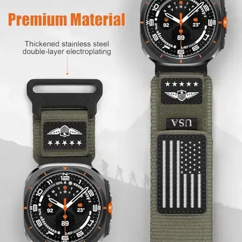 Galaxy Watch Ultra Bands 47mm erkaklar va ayollar uchun bardoshli neylon tasma, bir marta bosish orqali hech qanday bo'shliq bo'lmagan mato to'quv bilakuzuklar Samsung Galaxy Watch 7 Ultra Band 47 mm erkaklar uchun sozlanishi sport tasma, XL - 4