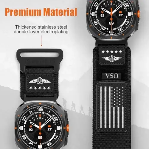 Galaxy Watch Ultra Bands 47mm erkaklar va ayollar uchun mustahkam neylon tasma, bir marta bosish bilan oraliqsiz mato to'qilgan bilakuzuklar Samsung Galaxy Watch 7 Ultra Band 47 mm erkaklar uchun sozlanishi sport tasmasi, XL - 4