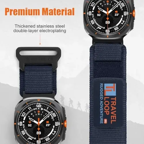 Galaxy Watch Ultra Bands 47mm erkaklar va ayollar uchun mustahkam neylon tasma, Bir marta bosish Orasida bo'sh joy bo'lmagan mato to'qilgan bilakuzuklar Samsung Galaxy Watch 7 Ultra Band 47 mm erkak uchun sozlanishi sport tasmasi, XL - 4