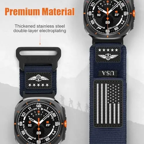Rugged Nylon Band for Galaxy Watch Ultra Bands 47mm (2025/2024) for Men Women,One Click No Gap Fabric Woven Wristbands Adjustable Sport Strap for Samsung Galaxy Watch Ultra Band 47 mm for Man,L - 4