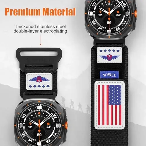 Rugged Nylon Band for Galaxy Watch Ultra Bands 47mm for Men Women,One Click No Gap Fabric Woven Wristbands Adjustable Sport Strap for Samsung Galaxy Watch 7 Ultra Band 47 mm for Man,XL - 4