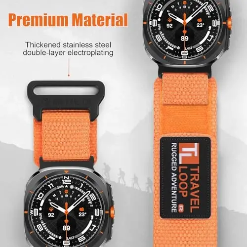 Rugged Nylon Band for Galaxy Watch Ultra Bands 47mm for Men Women,One Click No Gap Fabric Woven Wristbands Adjustable Sport Strap for Samsung Galaxy Watch 7 Ultra Band 47 mm for Man,XL - 4