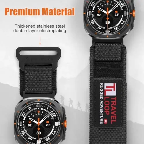 Rugged Nylon Band for Galaxy Watch Ultra Bands 47mm (2025/2024) for Men Women,One Click No Gap Fabric Woven Wristbands Adjustable Sport Strap for Samsung Galaxy Watch Ultra Band 47 mm for Man,XL - 4