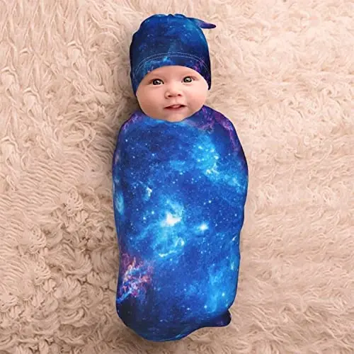 Galaxy Newborn Swaddle Blanket with Hat Set Baby Stuff Receiving Blankets Soft Transition Sleep Sacks Gifts for Infant Boys Girls - 5
