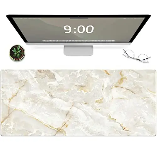 Galdas Large Mouse Pad Marble Pattern XXL XL Large Mouse Pad Mat Long Extended Mousepad Desk Pad Non-Slip Rubber Mice Pads Stitched Edges Thin Pad (31.5x11.8x0.12“) 