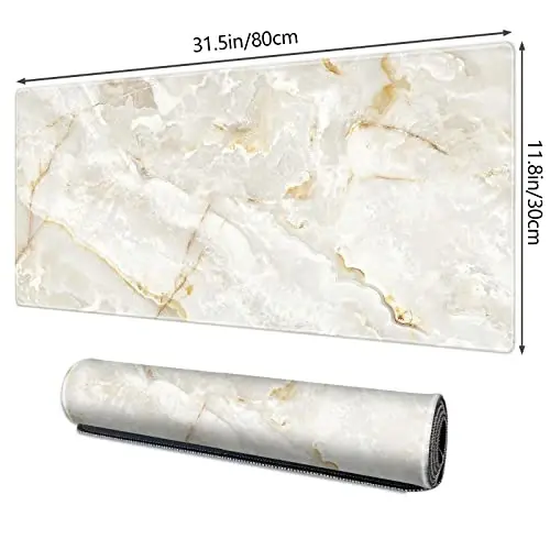 Galdas Large Mouse Pad Marble Pattern XXL XL Large Mouse Pad Mat Long Extended Mousepad Desk Pad Non-Slip Rubber Mice Pads Stitched Edges Thin Pad (31.5x11.8x0.12“) - 2