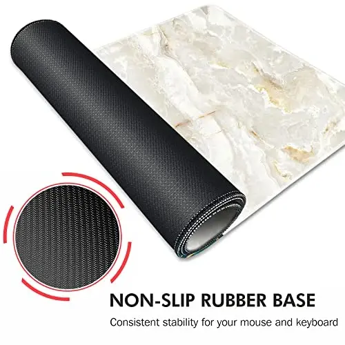 Galdas Large Mouse Pad Marble Pattern XXL XL Large Mouse Pad Mat Long Extended Mousepad Desk Pad Non-Slip Rubber Mice Pads Stitched Edges Thin Pad (31.5x11.8x0.12“) - 3