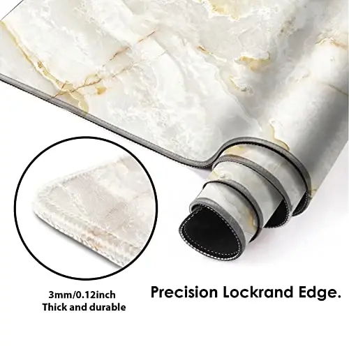 Galdas Large Mouse Pad Marble Pattern XXL XL Large Mouse Pad Mat Long Extended Mousepad Desk Pad Non-Slip Rubber Mice Pads Stitched Edges Thin Pad (31.5x11.8x0.12“) - 4